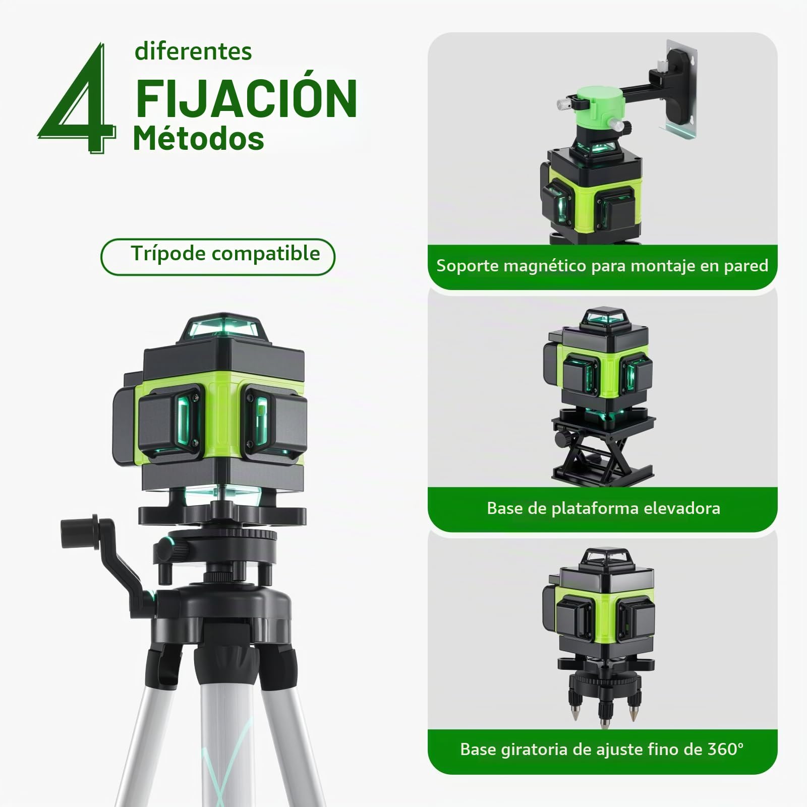 Nivel láser, Mulcort Nivel láser multifuncional 4D de 16 líneas, máquina autonivelante de 3°, con soporte de trípode con barra de extensión de aleación ajustable de 1,2 m y 3 alturas