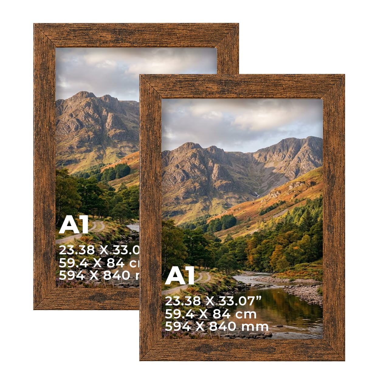 DECORO Rustic A1 (59.40 X 84 CM) Pack of 2 Picture Frame with Plexiglass Front & Engineered Wood Construction, Wall Hanging Display for Photos, Posters, Prints & Artwork, Portrait or Landscape