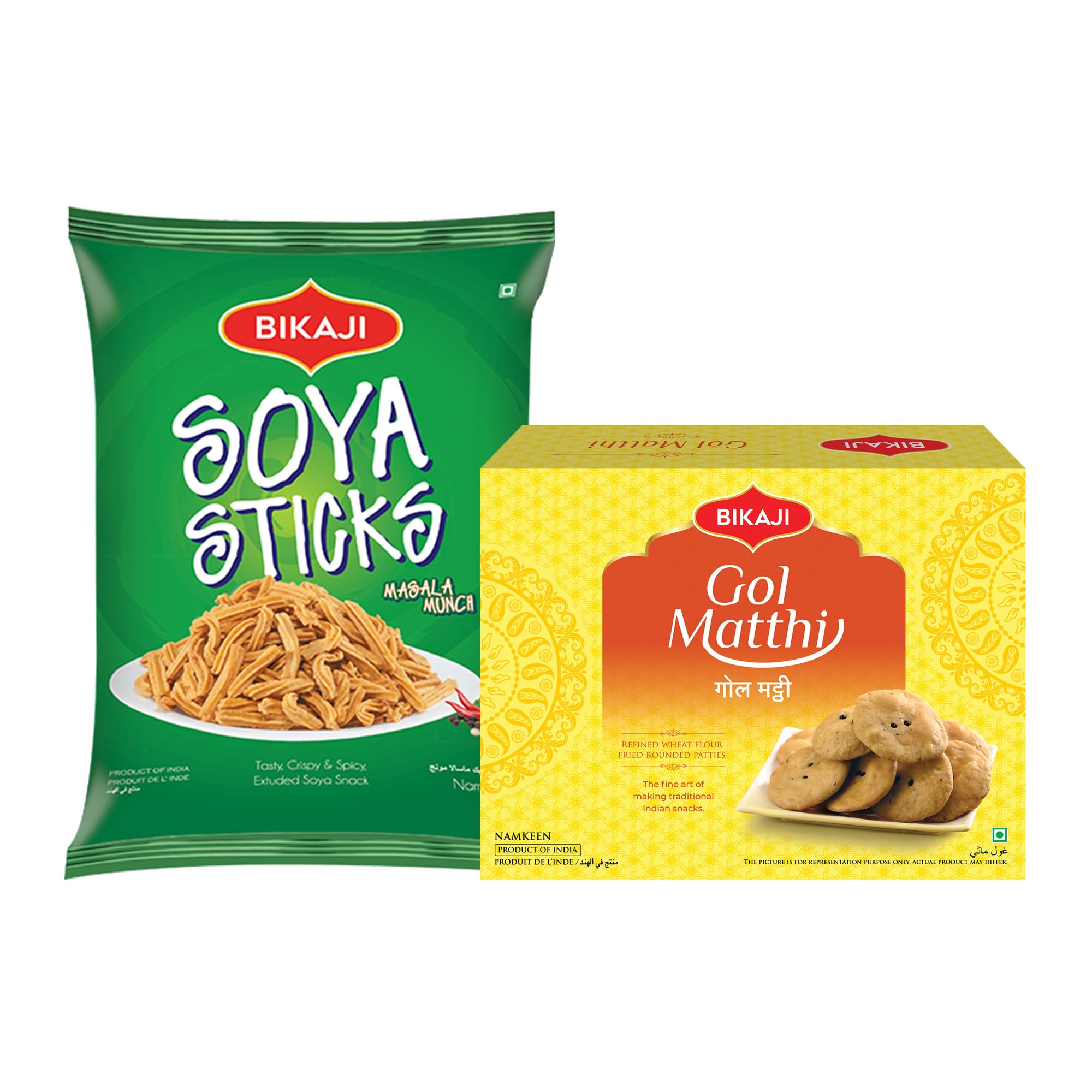 - Bikaji Gol Mathi/Mathri 400G & Soya Sticks Masala Munch 200G Combo | Ready to Eat Indian Namkeen | Crunchy Bar Snack, Tea-Time Munchies & Party Mix | Authentic Munching Pack | Authentic indian