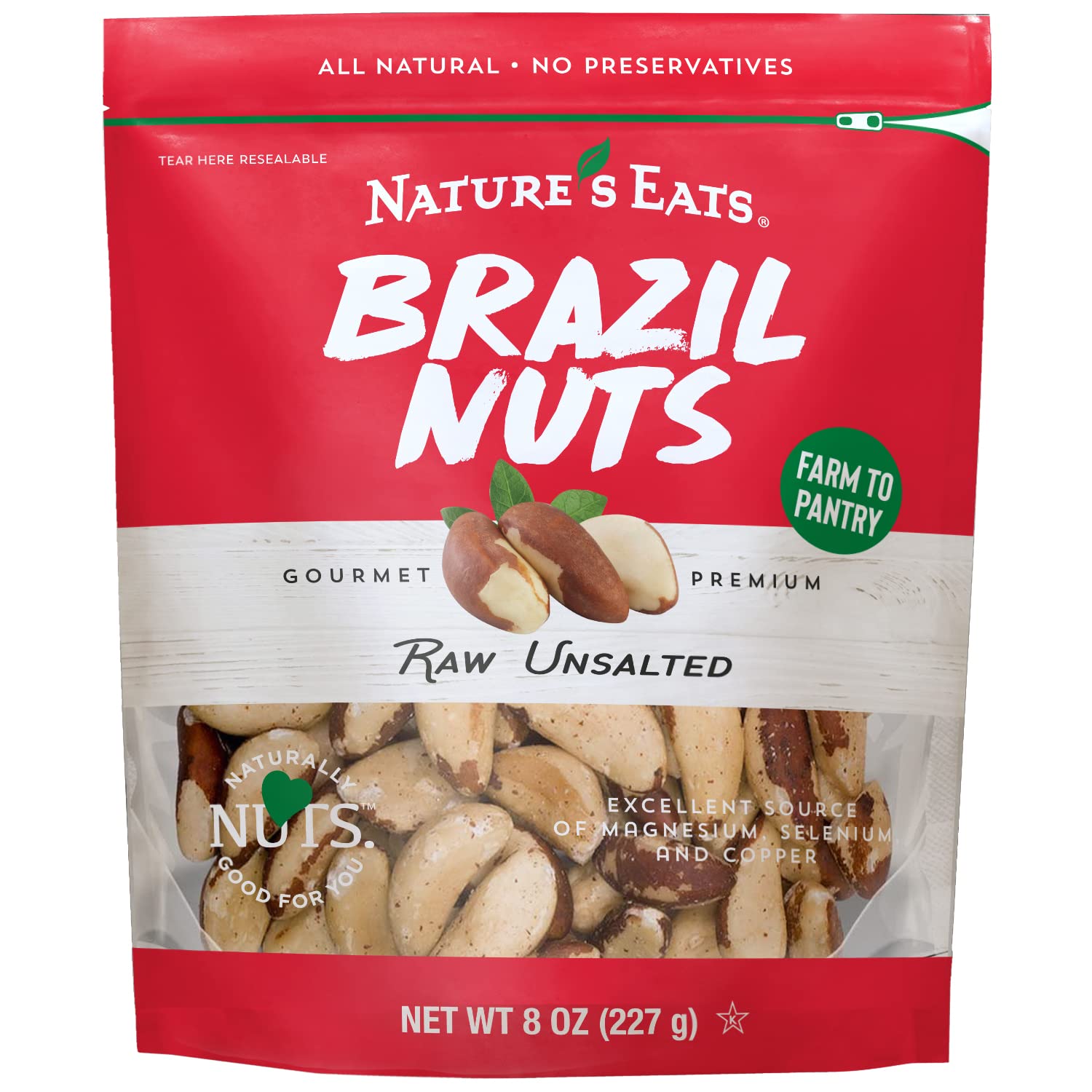Nature’s Eats Organic Raw Brazil Nuts - Whole Unsalted Superfood Snack from Brazil - Heart Healthy, Keto, Vegan - High in Selenium and Protein - Perfect for Baking, Trail Mix, or Snacking, 8 oz