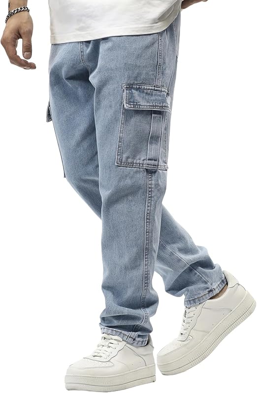 JMIERR Men's Soft Stretch Denim Joggers Drawstring Waist Viscose Blend Pants Comfortable Pull On Trousers, 34, Sky Blue