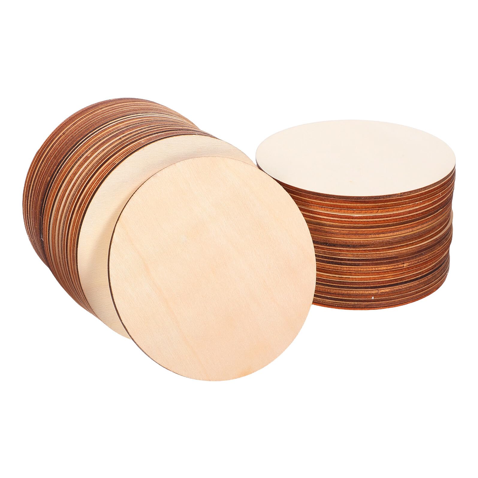 Housoutil 50 piezas Círculos de Madera Redondos Lisos para Manualidades de Madera Natural sin Terminar para Pintura y Decoración