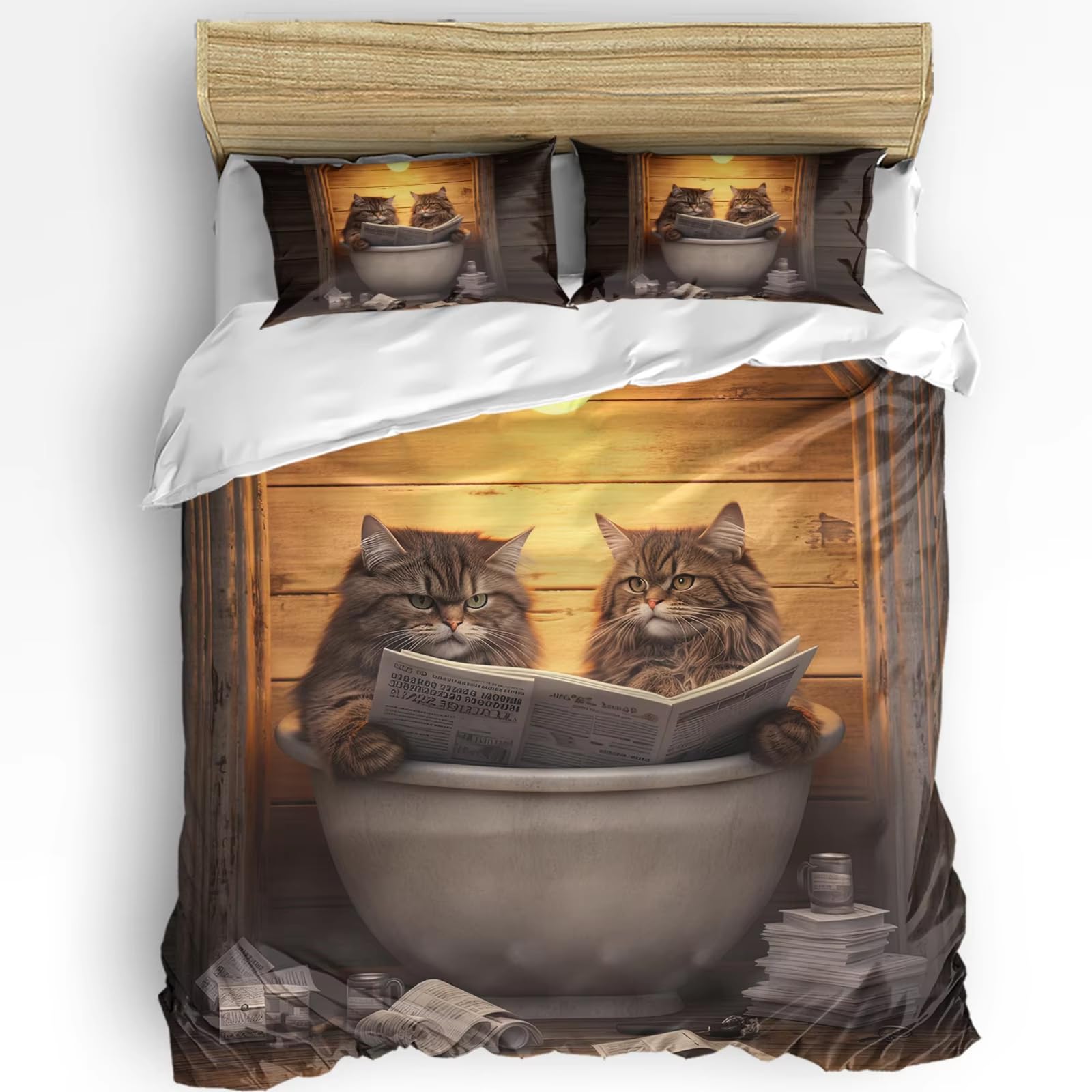Zestaw pościeli z szarym kotem w rozmiarze king size, dla dużych dzieci, poszewka na kołdrę z zamkiem błyskawicznym i 2 poszewkami na poduszki 50 cm x 75 cm, miękka, oddychająca poszewka na