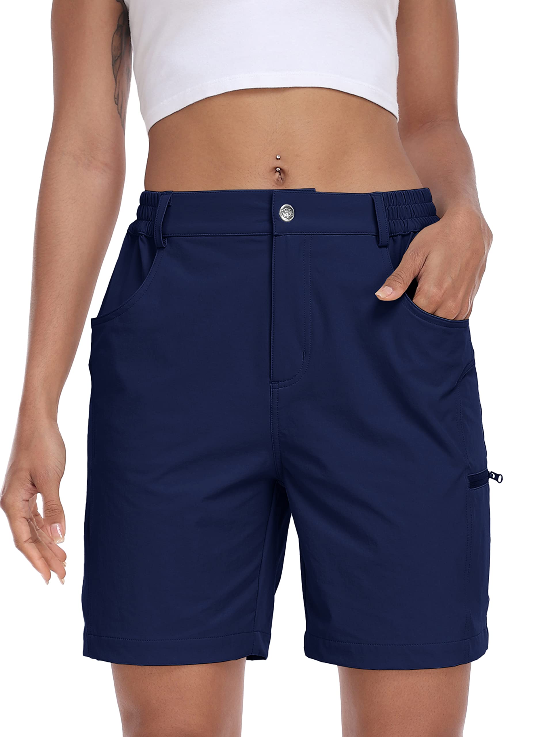 MoFiz Pantalones Cortos Cargo Mujer Hiking Shorts Ligeros Elasticos Trekking Pants de Trabajo Impermeable con Bolsillos