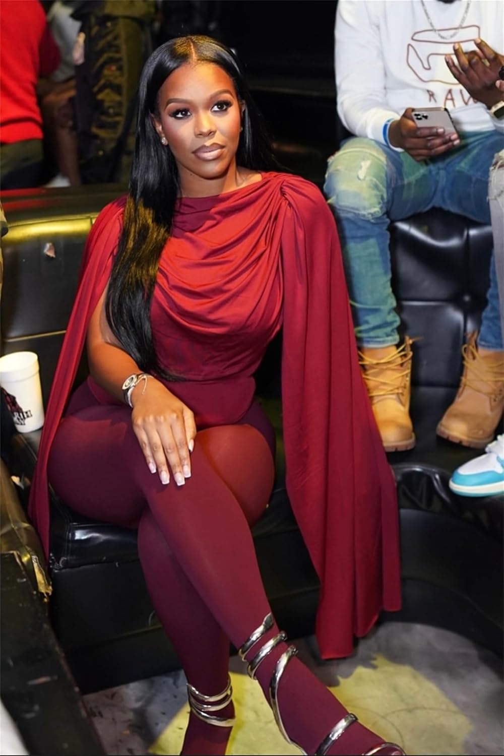 Women's Sexy 2 Piece Outfits Ruched Crowl Neck Cape Sleeve Thong Bodysuit Top Sheer Stockings Club Jumpsuits - Image 7