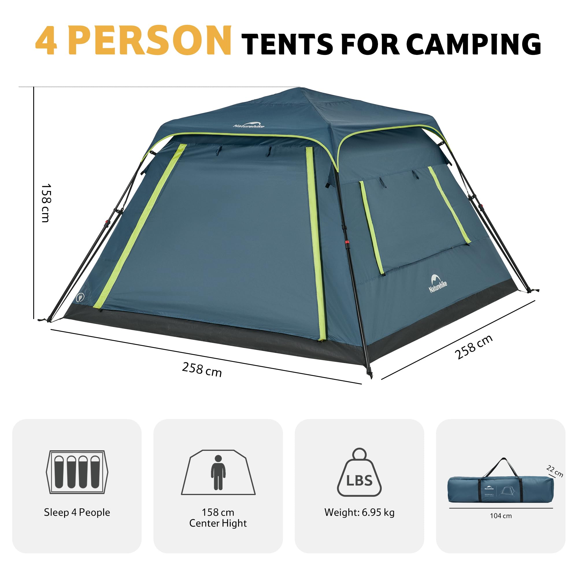 Naturehike Cape-Lite - Tienda de campaña tipo túnel impermeable para 4-6 personas, con PU3000 mm, para camping, viajes en coche y actividades al aire libre
