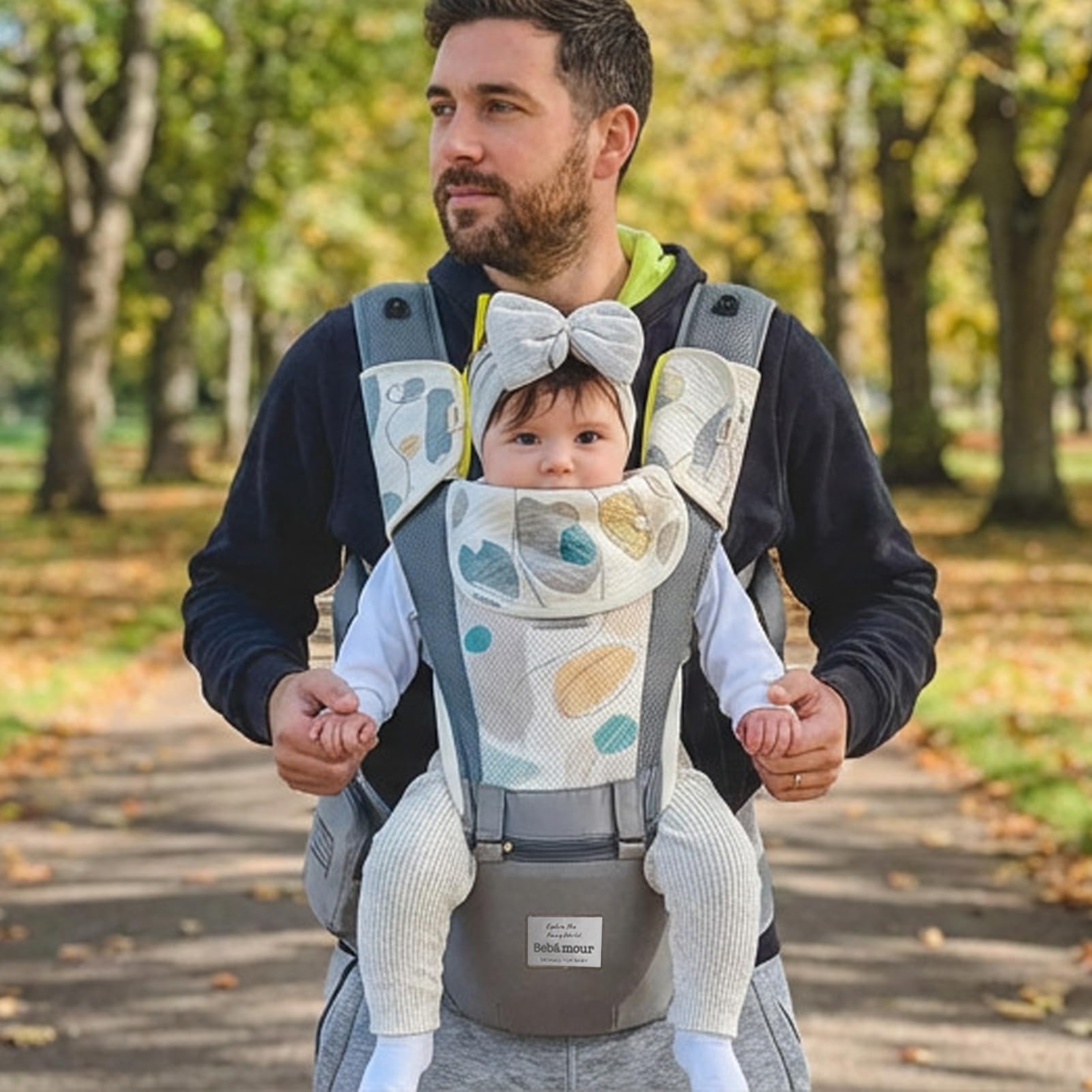 Bebear Marsupio,Bebamour Marsupio per 0-36 mesi, marsupio traspirante da neonato a bambino, approvato dagli standard di sicurezza, seggiolino ergonomico 6 in 1 anteriore (New Air Grey)
