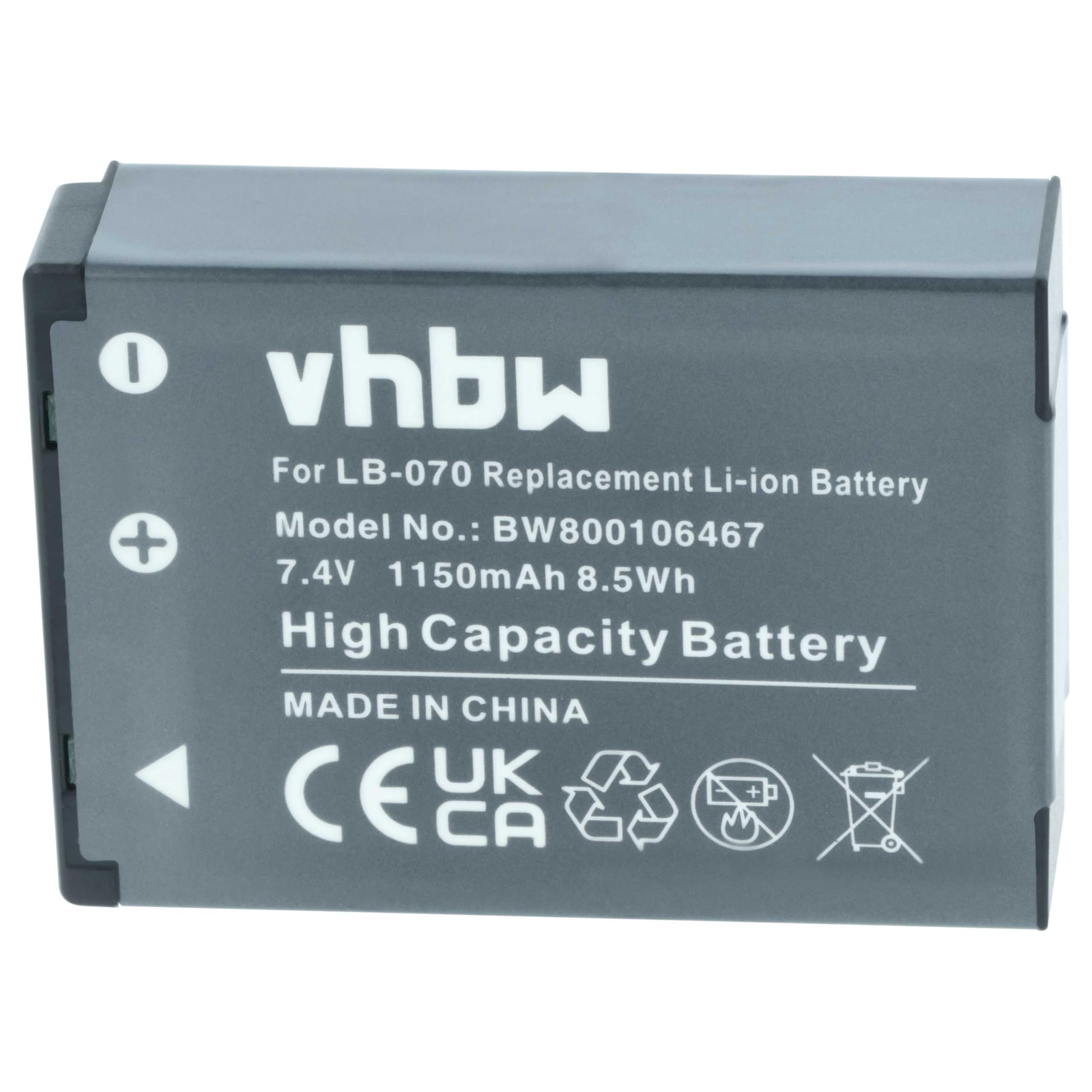 vhbw Zamiennik akumulatora do Kodak LB-070 | Do aparatu (1150 mAh, 7,4 V, litowo-jonowa)