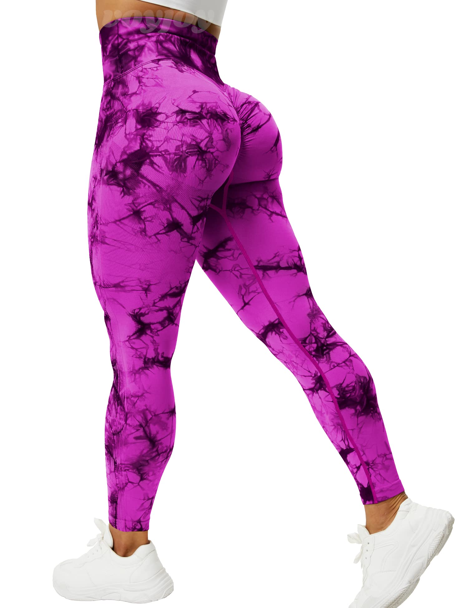 VOYJOY Tie Dye Seamless Leggings for Women High Waist Yoga Pants, Scrunch Butt Lifting Elastic Tights