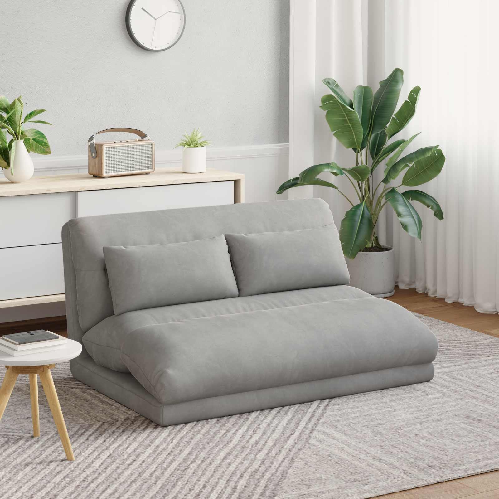 Regulowany fotel na nogi, jasnoszary, aksamit z oparciem wielopozycyjnym, 110 x 82 x 55 cm, wyściełany, składany, ergonomiczny, idealny do salonu, sypialni, gier, medytacji i czytania