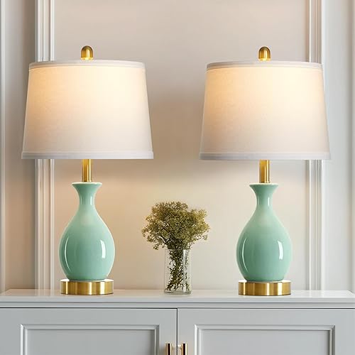 Miniatura 21 de Juego de 2 lámparas de mesa de cerámica blanca de 24 pulgadas para dormitorio, lámparas de noche clásicas modernas para mesita de noche, lámpara