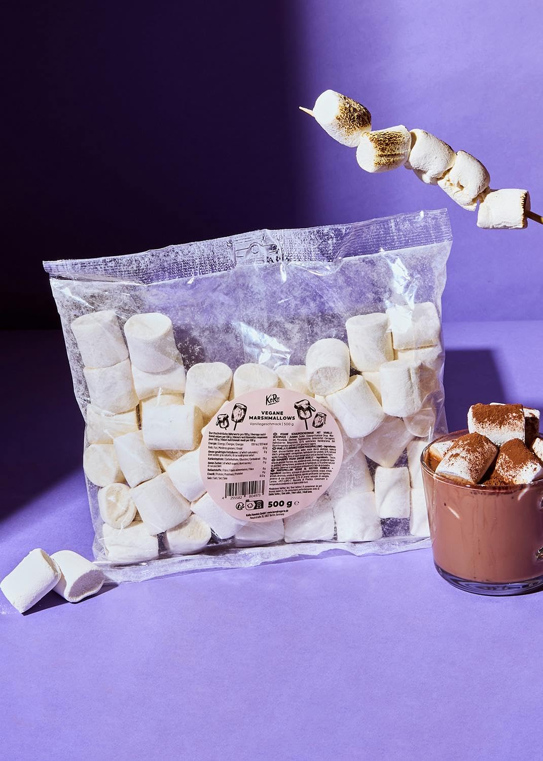 KoRo - Marshmallows Vegan 500g - Marshmallows Extra Larges - Douces et Sucrées - Vegan - Saveur Vanille Subtile