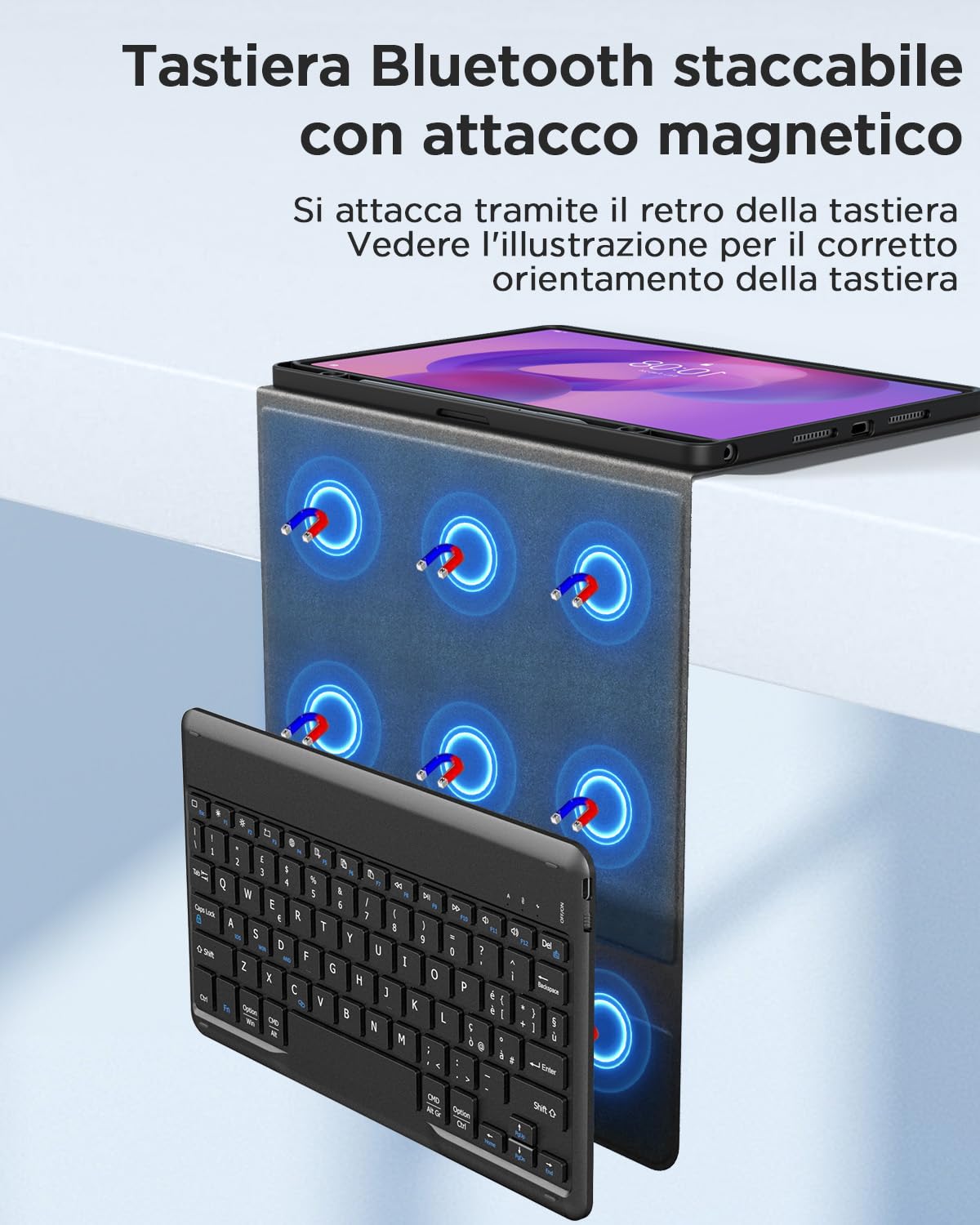 EasyAcc Cover Tastiera Compatibile con Lenovo Idea Tab 11 Pollici Tablet 2025 (TB-336ZU/TB-336FU) con Pellicola Protettiva, [Italiano], Custodia per Tastiera Rimovibile con Portapenne Nero