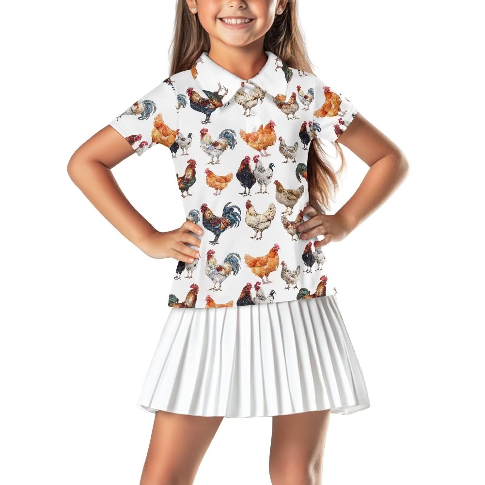 Girls Short Sleeve Golf Shirt 3 Button Up Lapel Collar Tennis Shirts Quick Dry Uniform Athletic Tank Tops for 5-14Y
