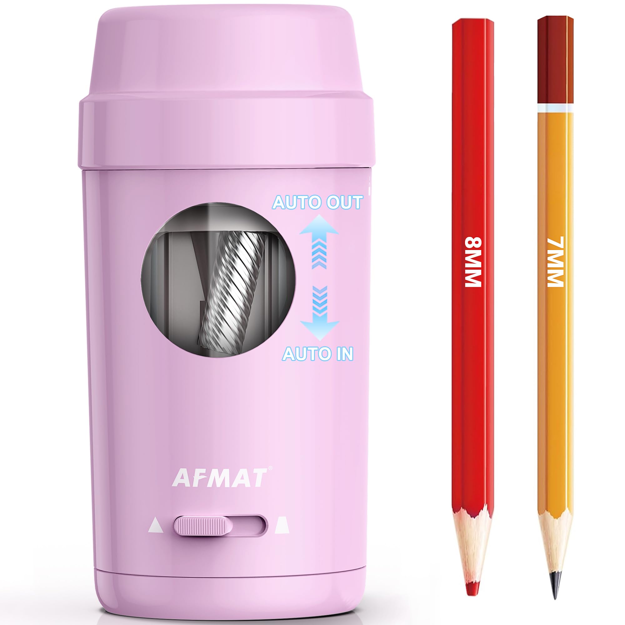 AFMAT PSX8 Electric Pencil Sharpener, Auto in & Out, Fully Automatic Pencil Sharpener for Colored Pencils, Rechargeable Hands-Free Sharpeners for φ7-8mm Pencils, Good for Classroom/Home, Light Purple