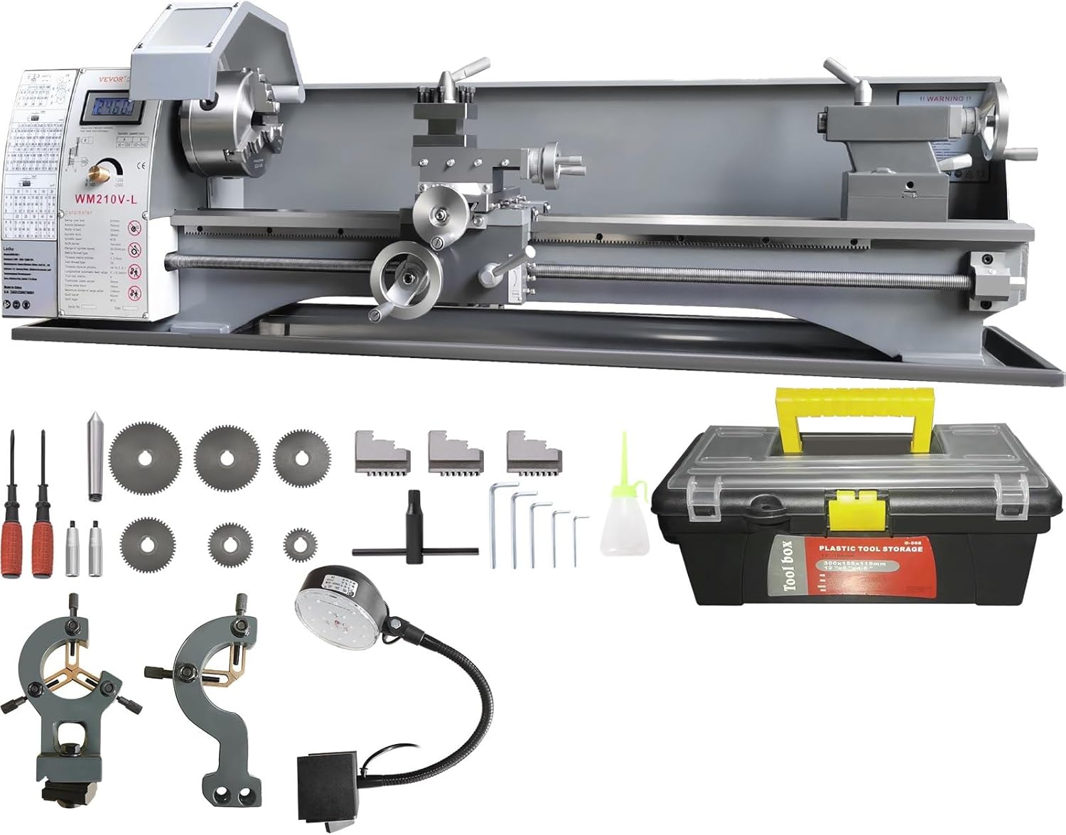 Metal Lathe, 7''x 12'' Mini Lathe Machine 550W Variable Speed 2250RPM Benchtop Lathe With 3 Inches 3-Jaw Chuck, Precision Machine With Nylon Gears and Tool Box for Metal Turning