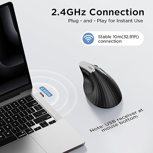 Miniatura 5 de Uineer Ratón ergonómico de 2.4 G  Ratón vertical inalámbrico para computadora con 4 niveles de DPI ajustables, diseño ergonómico para manos SM,