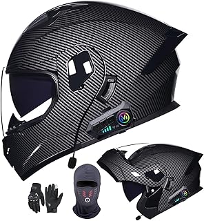 Bluetooth Modular Full Face Motorcycle Helmet, ECE Approved Flip Up Anti-Fog Dual Visor Helmet with Microphone for Adults ...