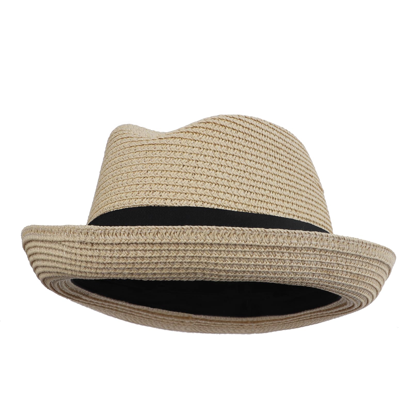 YJZQ Cappello di paglia, stile Panama, per bambini, estivo, cappellino pieghevole, cappello da sole, per spiaggia, cappello tradizionale panama, per il tempo libero per la testa, 52-53 cm
