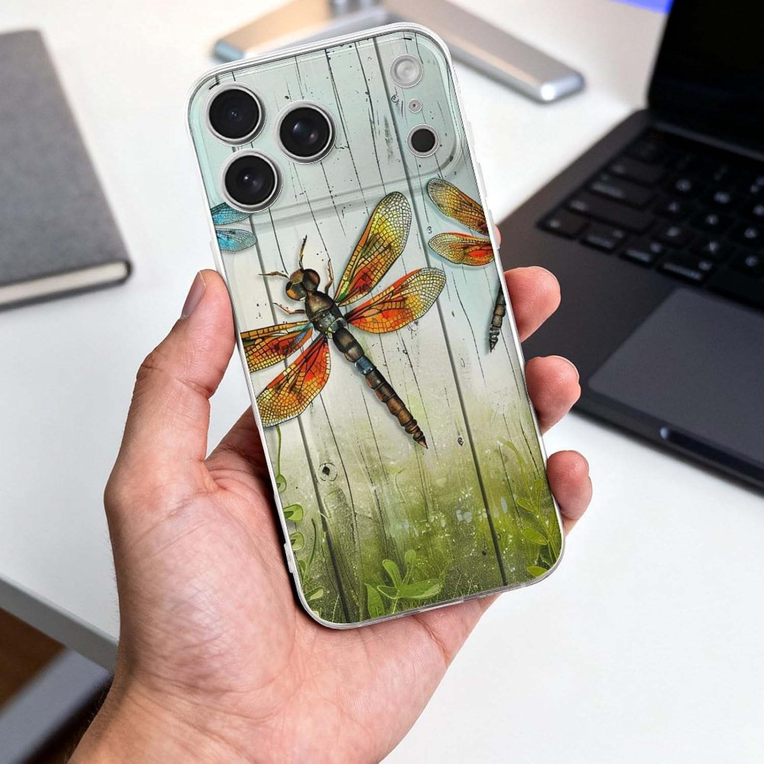 Clear Phone Case for iPhone 17 Pro Max Case, Dragonfly Fence Prints Shockproof TPU Cell Cover with Wireless Charging, Anti-Yellowing, Transparent image 4