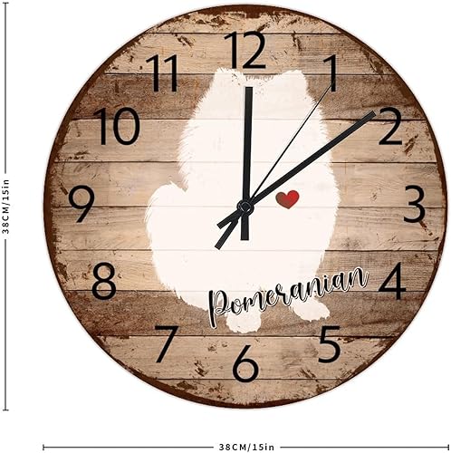 Miniatura 3 de Reloj de madera minimalista que funciona con pilas, sin tictac, analógico, pomerania, hermoso reloj de pared, silueta de beagle para mascotas,