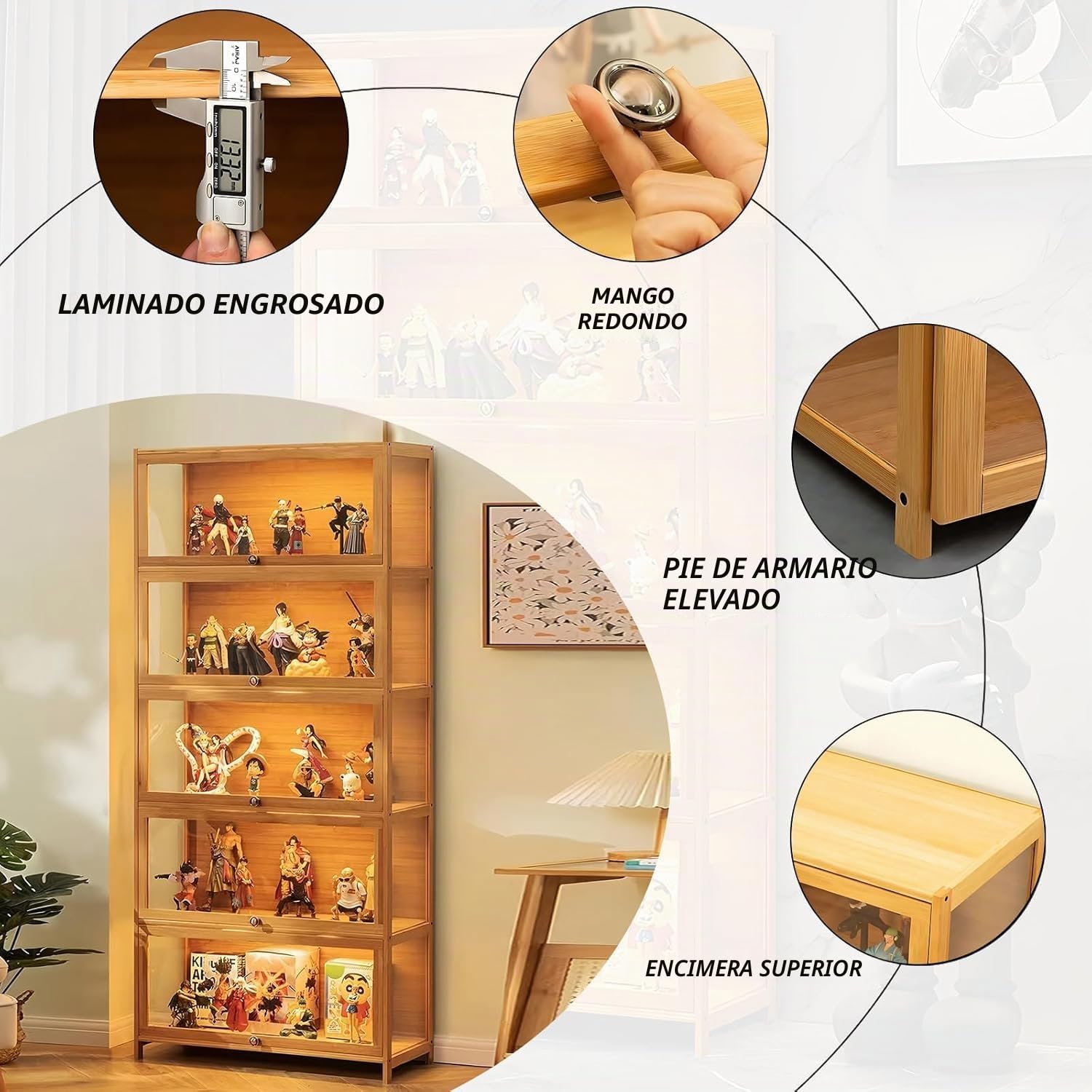 Vitrina de 5 Pisos De pie, armarios Curio, Puertas de estantería con, Puertas de acrílico Transparente, Vitrina de coleccionista para Sala de Estar, Oficina, Libros. (Voltereta marrón)