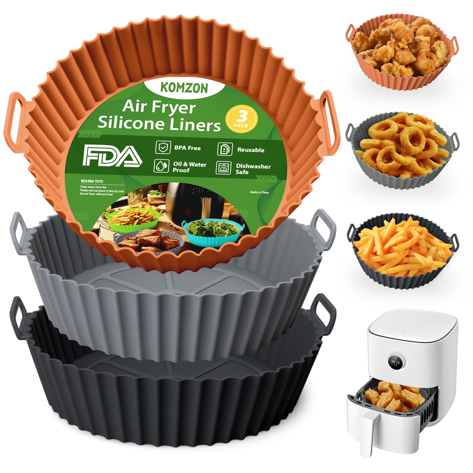Komzon 3 Pack Air Fryer Silicone Liners, 8 Inch Air Fryer Basket Liners, Reusable Food Grade Silicone Mat, BPA Free Air Fryer Accessories For Ninja/Cosori/Philips/Oven/Microwave-image-36