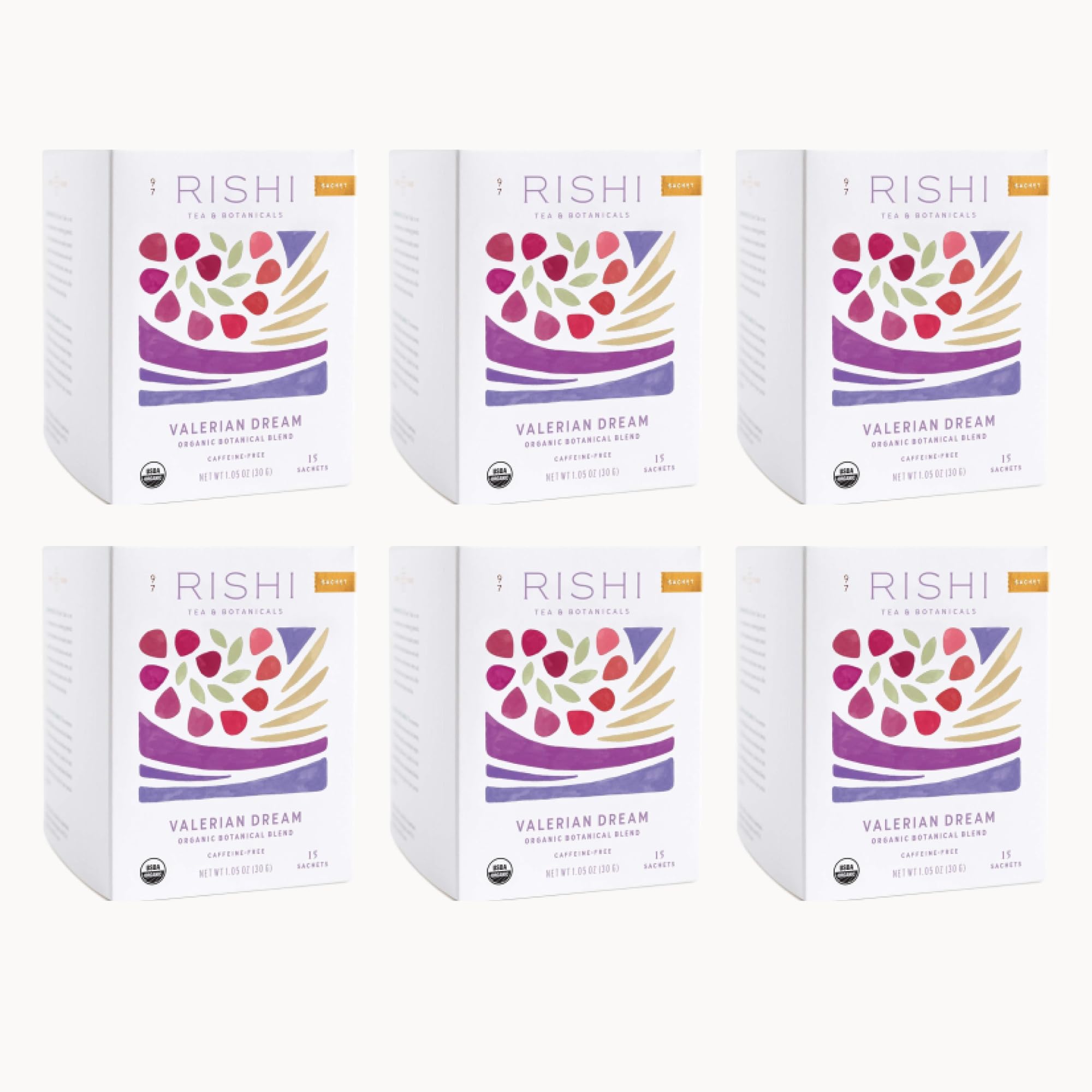 Rishi TeaValerian Dream Herbal Tea - Organic Sachet Bags, Caffeine Free, Calming Botanical Blend with Valerian Root - 15 Count (Pack of 6)USDA Organic