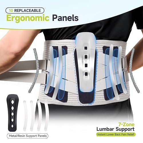 Miniatura 2 de Soporte de espalda para hombres y mujeres con 10 paneles de soporte reemplazables y 4 almohadillas funcionales, cinturón de soporte ajustable para