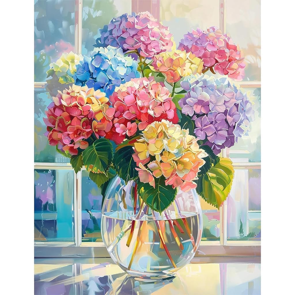 Fariox Hydrangea Bouquet Paint by Numbers Kit for Adults,Flower in Vase Paint by Number Kits,Full Round Diamond Art Craft Kits for Home Wall Decor 30 * 40 CM (Flower Pot)-image-7