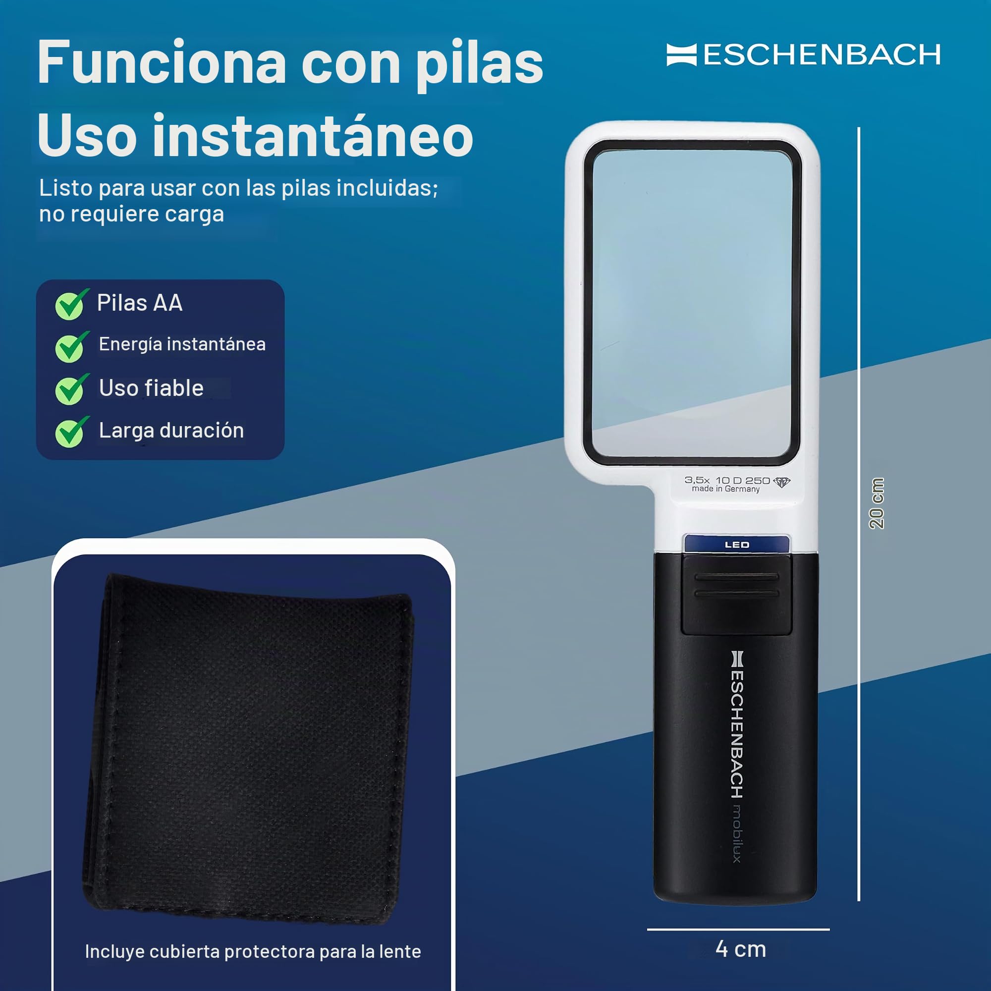 Eschenbach OPTIK MobiluxLED 15113 - Lupa de mano con iluminación LED (75 x 50 mm, aumento de 3,5 x, 75 x 50 mm)