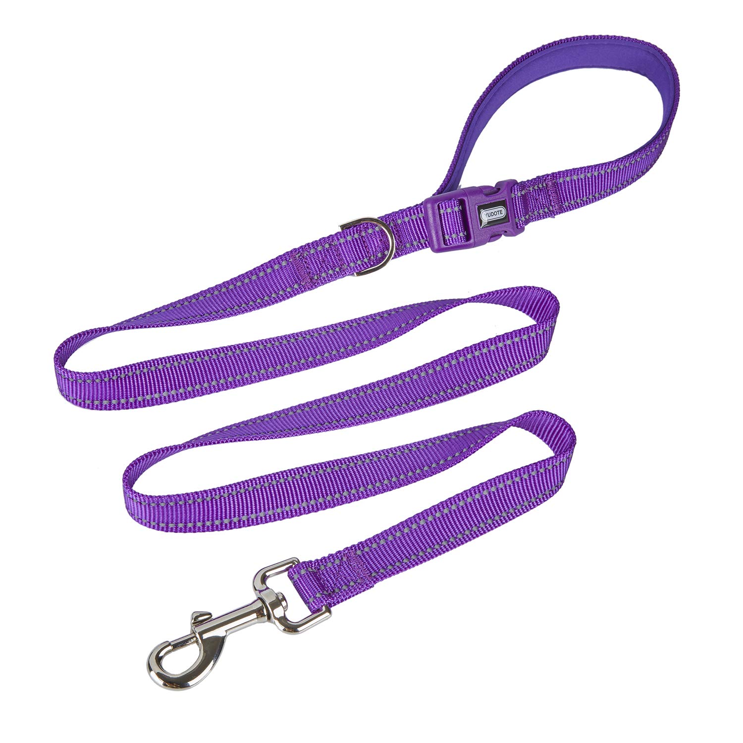 YUDOTE Reflective Strong Nylon Dog Leads,Soft Neoprene Padded Handle with Buckle Comfy Leash for Daily Walking for Puppy and Medium Sized Breeds 150cm/59 inch Long DK Purple