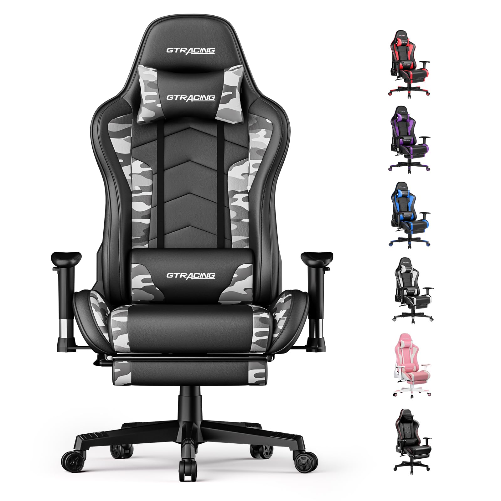 GTRACING Gaming Chair with Footrest Speakers Video Game Chair Bluetooth Music Heavy Duty Ergonomic Computer Office Desk Chair Camouflage