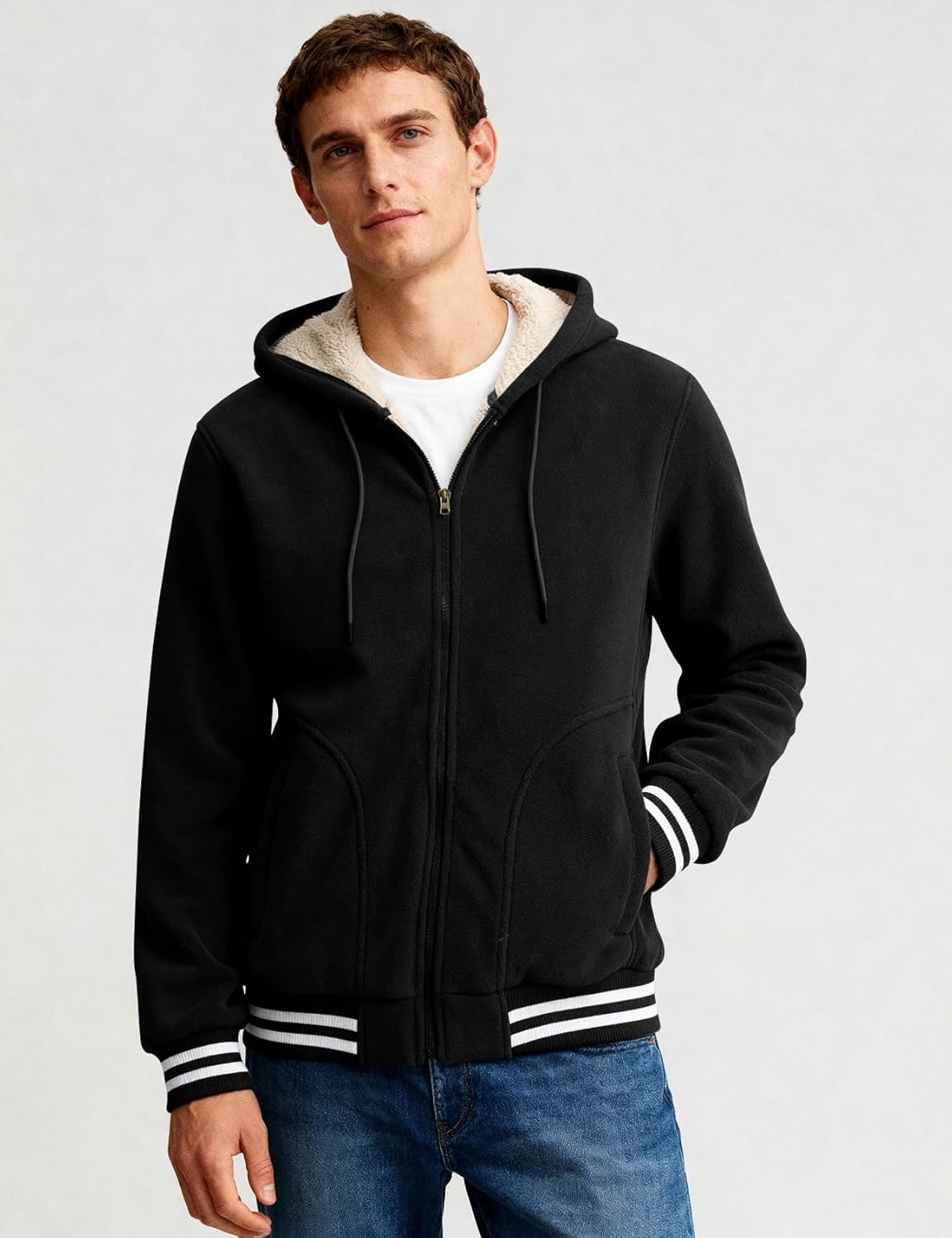 Kissonic Men's Polar Fleece Jacket Sherpa Lined Zip Up Hoodie Warm Winter Casual Hooded Sweatshirt with Pockets - Image 7