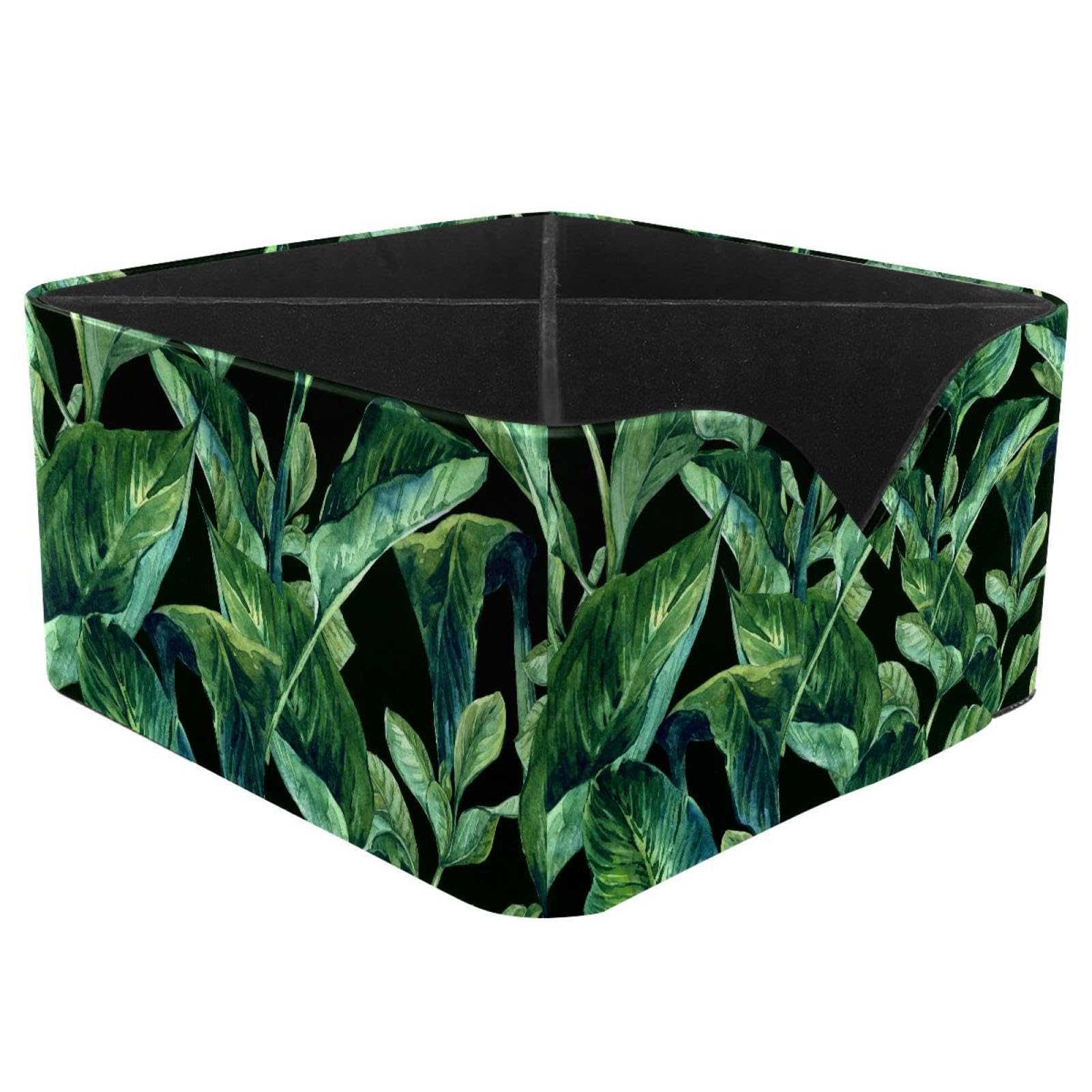 KengjuTesu Tropical Palm Leaves Desktop Organizer Pen Holder, Rectangular Pencil Cup for Office, Study and Makeup Stations