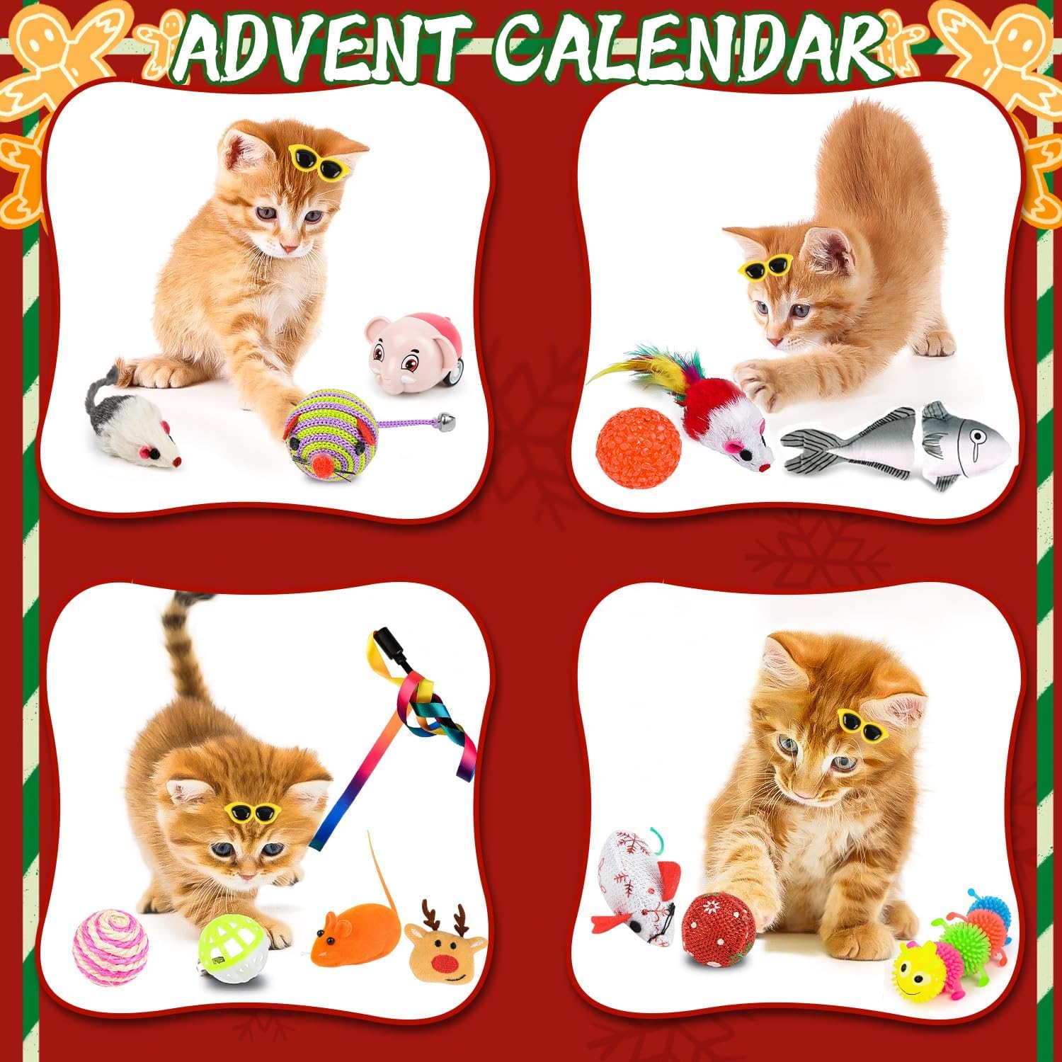 Cat Advent Calendar 2025, 24 PCS Interactive Christmas Toys for Indoor Cats Xmas Countdown Calendar with Feather Wand, Balls - Image 4