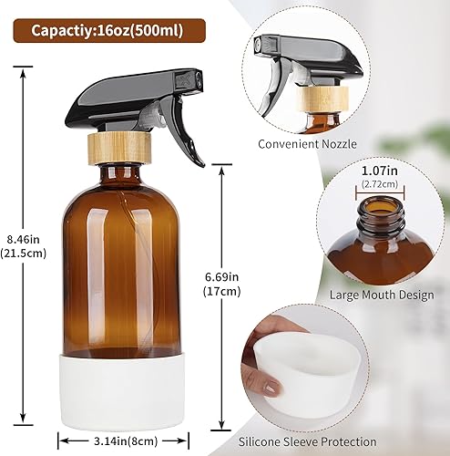 Miniatura 7 de HOMBYS Botellas vacías de vidrio de bambú con protección de funda de silicona, recipientes de vidrio ámbar recargables de 17 onzas para soluciones