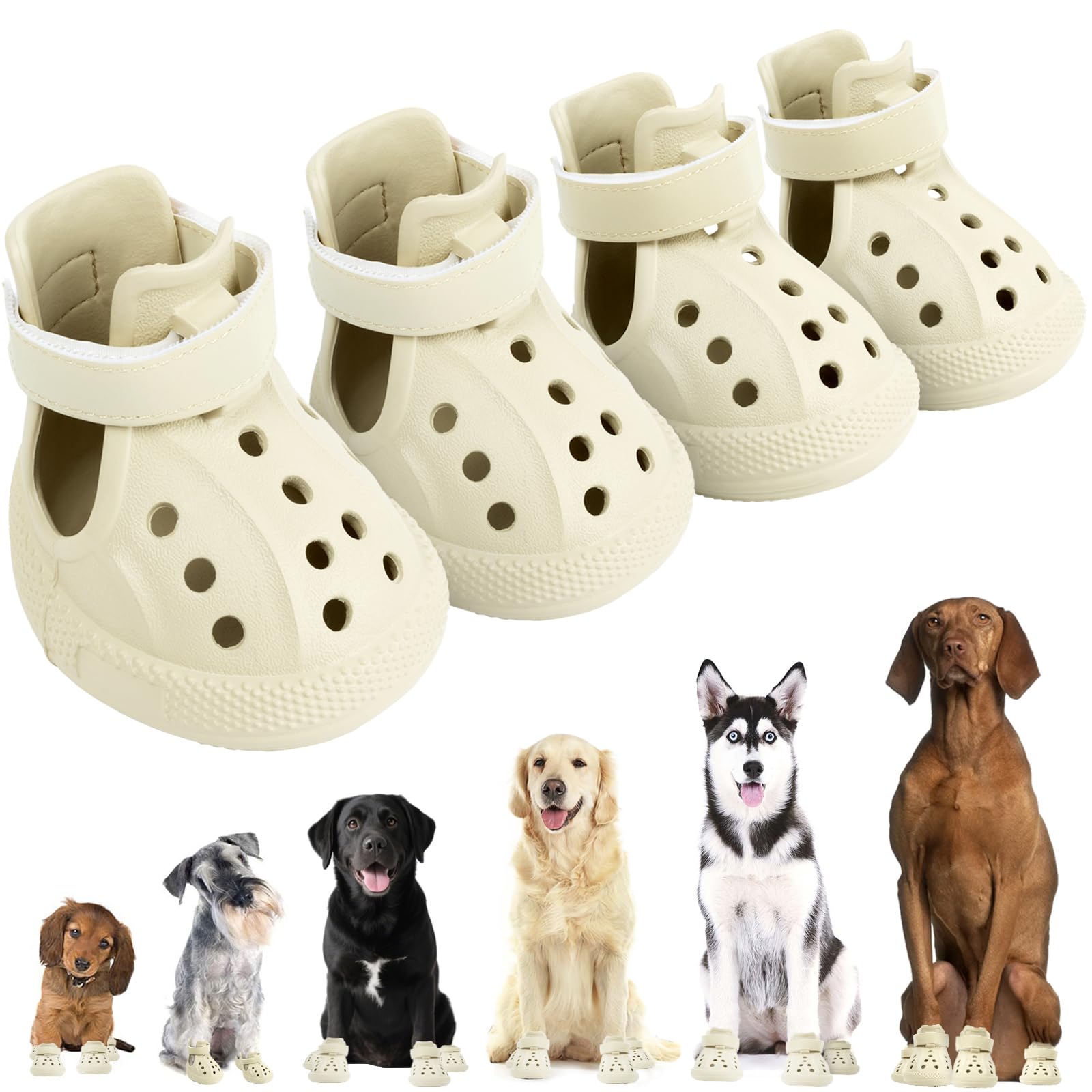 Dog Sandals, Breathable Dog Shoe for Hot Pavement, Anti-Slip & Paw Protectors Pet Shoes for Indoor/Outdoor Walking. Dog Boots for Small, Medium & Large Dogs (Beige, 4PCS)