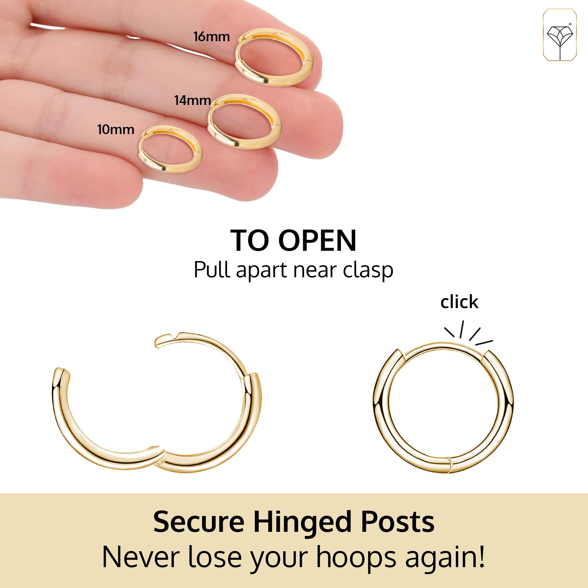 14K Solid Yellow Gold Huggie Earrings | Hypoallergenic Domed or Flat Style Small Hoop Earrings in Sizes 10mm, 12mm & 14mm | Small Gold Hoops by MAX + STONE: Domed Style|14MM