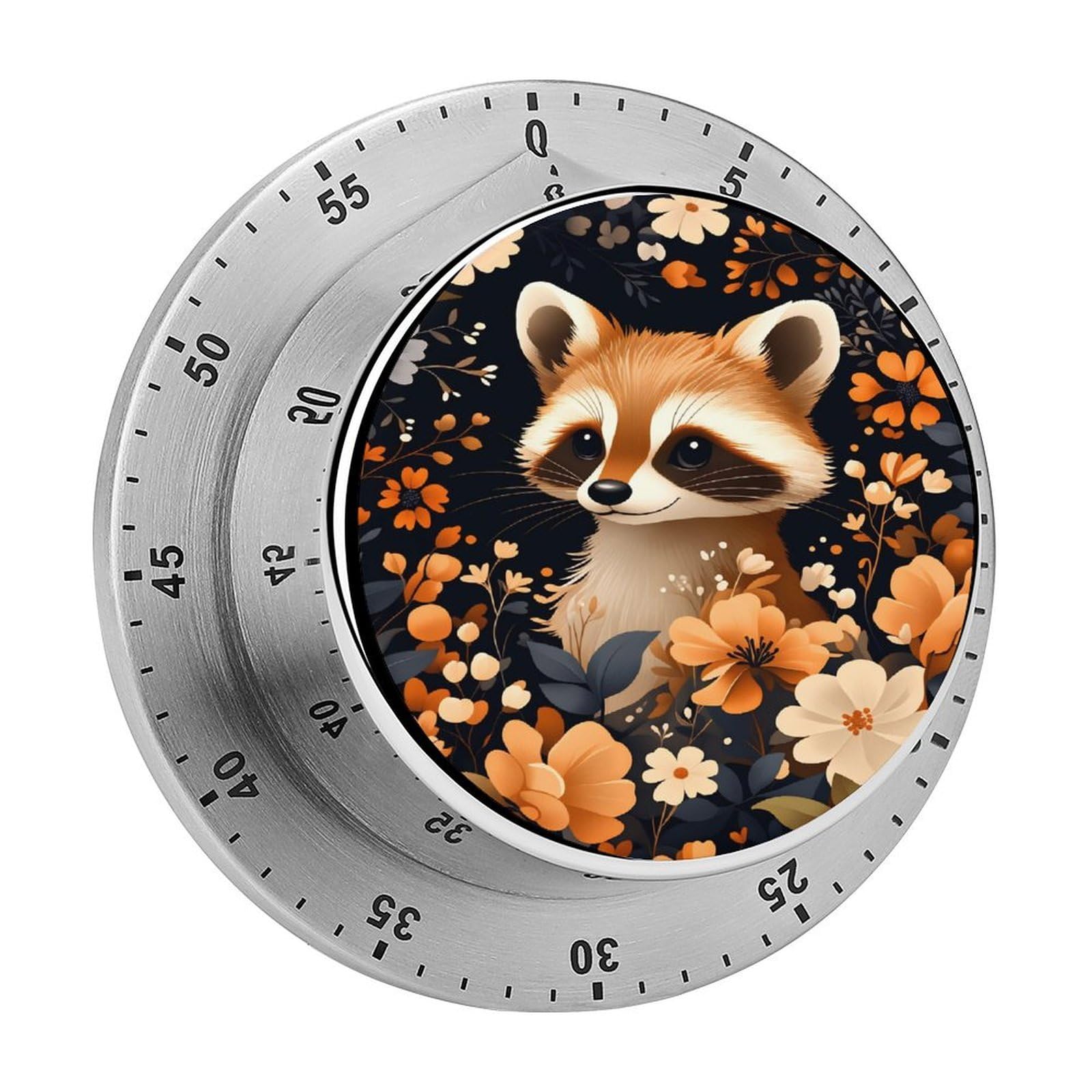 Cute Raccoon Autumn Floral 60 Minute Wind Up Timer,Visual Mechanical Magnetic Timer with Loud Alarm for Kitchen