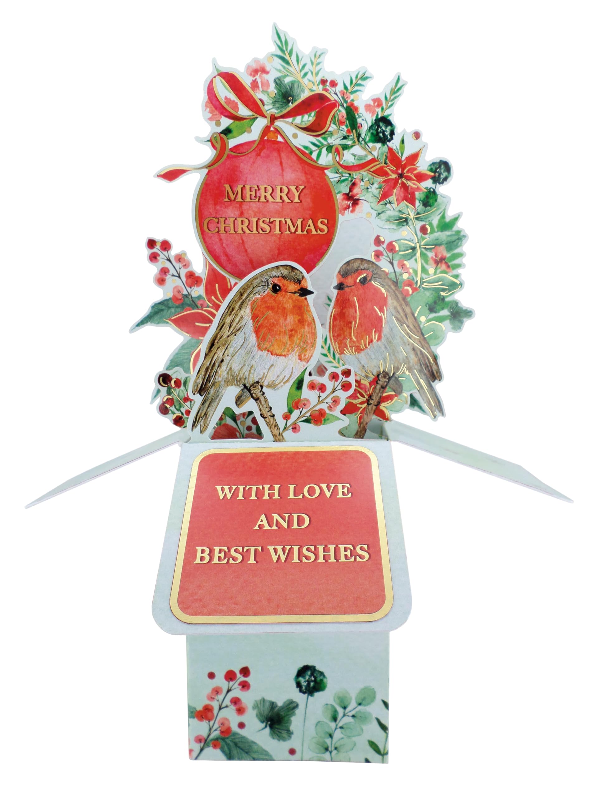 Clever Cubes Pop Up Red Robins Tweet-Tastic Merry Christmas Card 3D Xmas Card XCU004, 13cm x 23.5cm or 5.5" x 9"