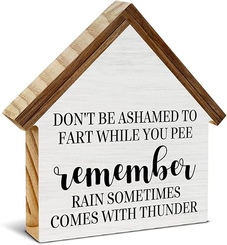 Miniatura 19 de Letrero de baño con texto en inglés "Please Seat Yourself", decoración de baño de casa rústica, bloque de madera en forma de casa para estante de