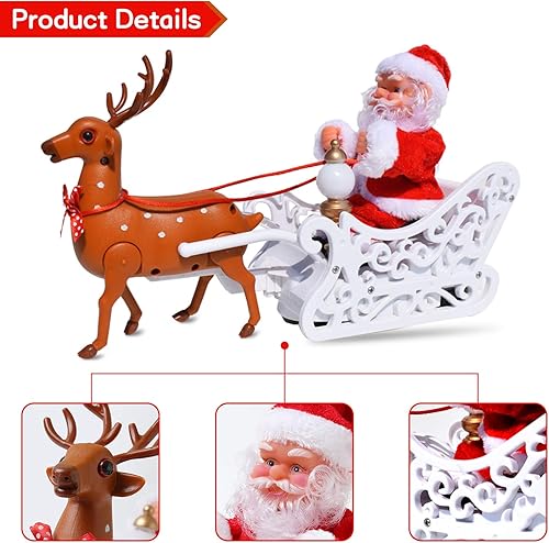Miniatura 2 de Muñeca de Papá Noel, juguete de trineo de alce, carro eléctrico universal de Navidad 2023 con música, correr, caminar, montar, cantar, cantar,