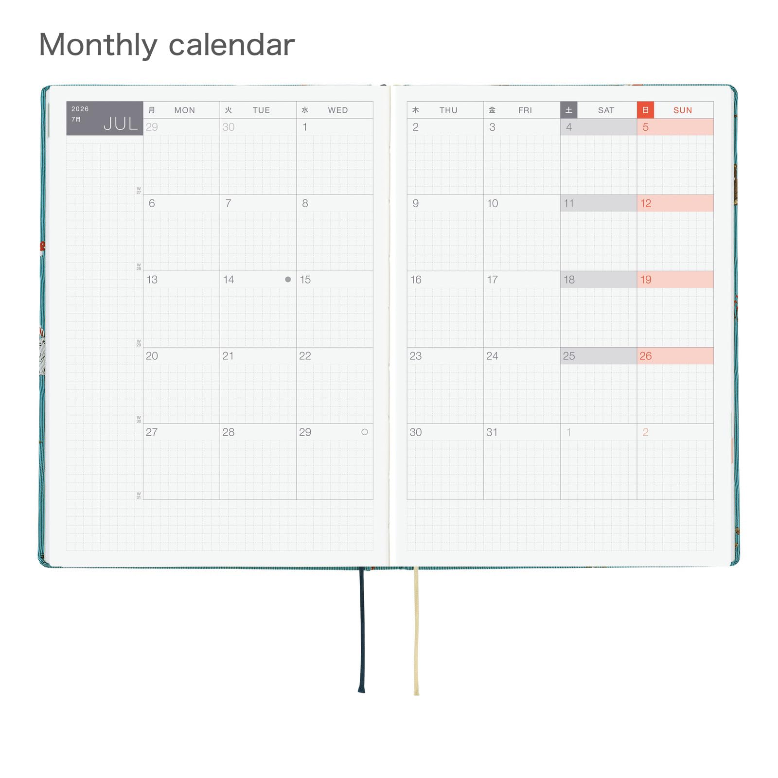 Hobonichi Techo HON A5 2026 – Bow & Tie: In the Forest (English, January Start Planner)
