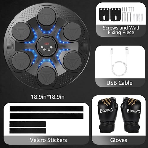 Miniatura 8 de Máquina de boxeo musical mejorada para adultos y niños, máquina de perforación interactiva de música con guantes, 12 modos, 12 velocidades,