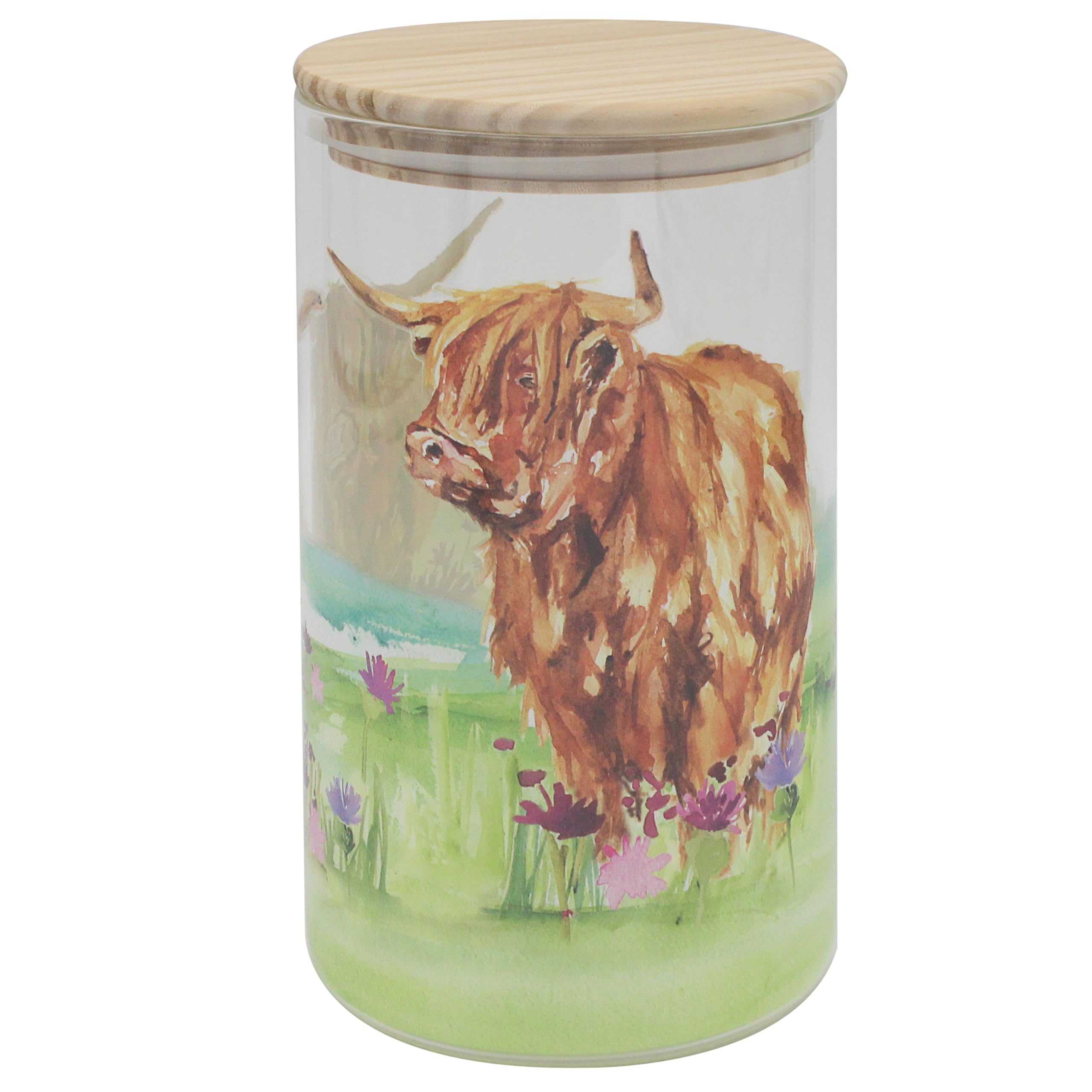 The Leonardo Collection Jennifer Rose Gallery Highland Cow Glass Canister Lge For Home | Storage Containers & Kitchen Organizers For Gift | Ideal Storage Jars For Biscuits Honey Green Tea