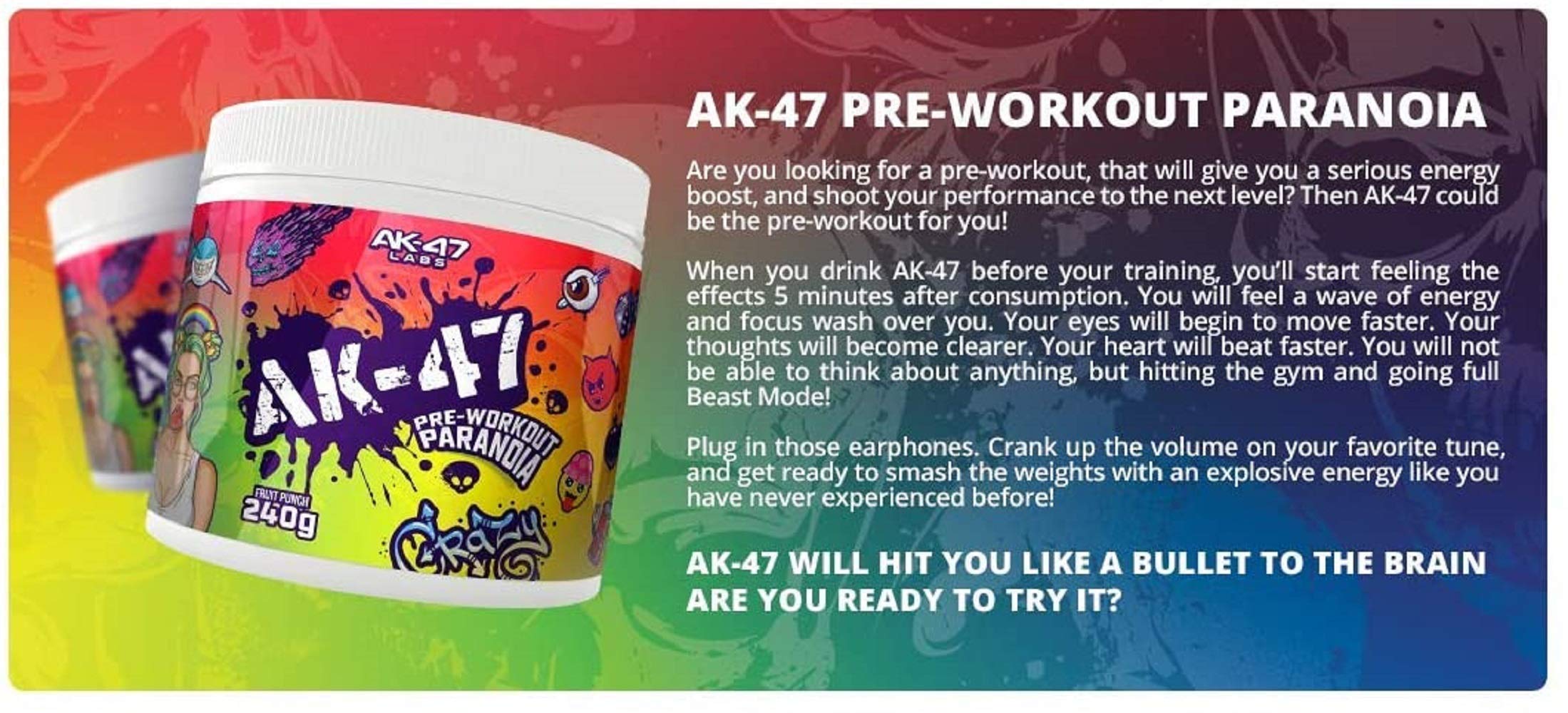 AK-47 Labs PARANOIA - Pre-Workout Booster Trainingsbooster Fitness Bodybuilding - 240 g (Fruit Punch-Fruchtmix)