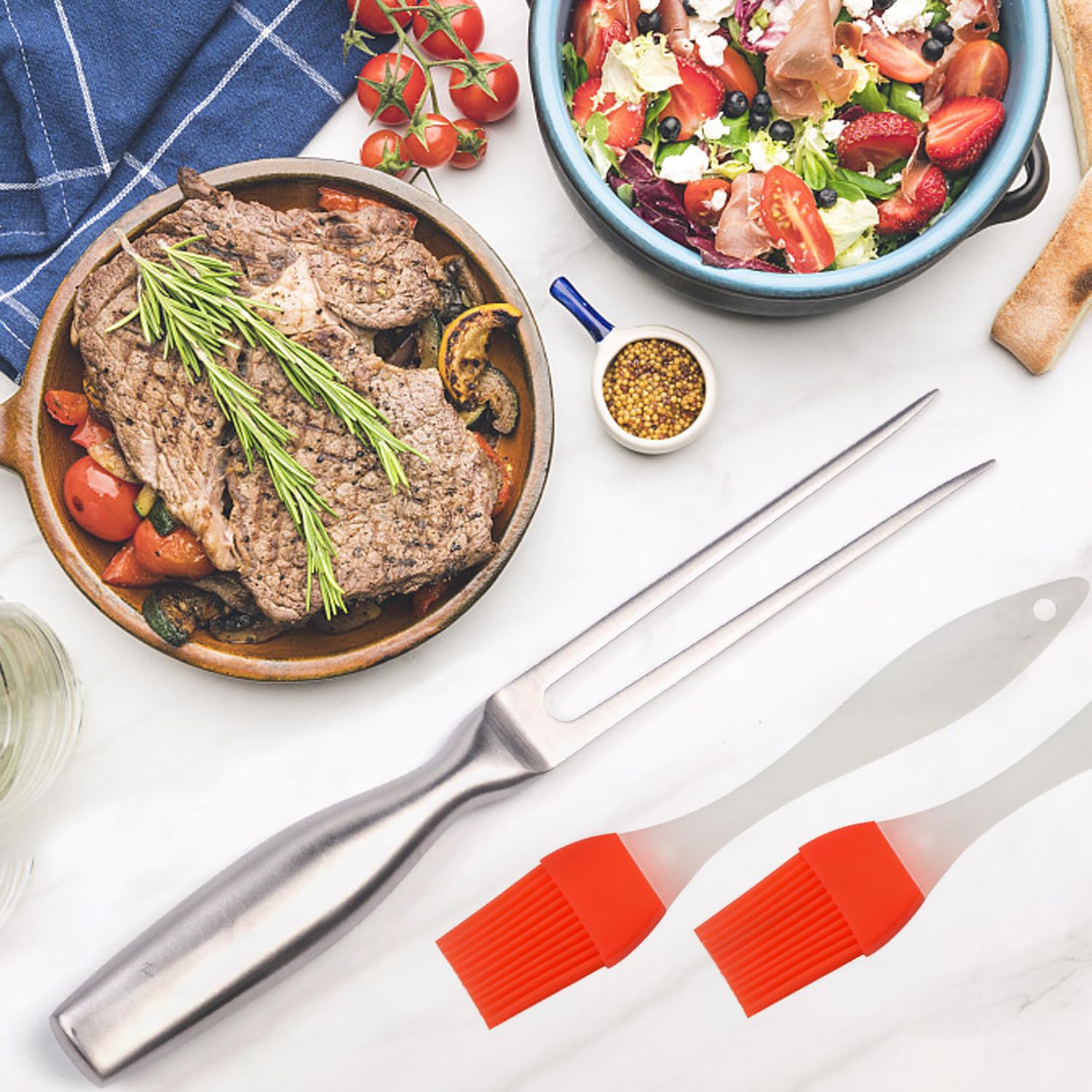 1 Pezzo Di Forchetta Per Grill E 2 Pezzi Di Spazzola Ad Olio, Forchetta Grill Fatta In Acciaio Inossidabile, Strumento Di Cottura, Forchetta Per Alimenti, Forcella Per Permanente Grill