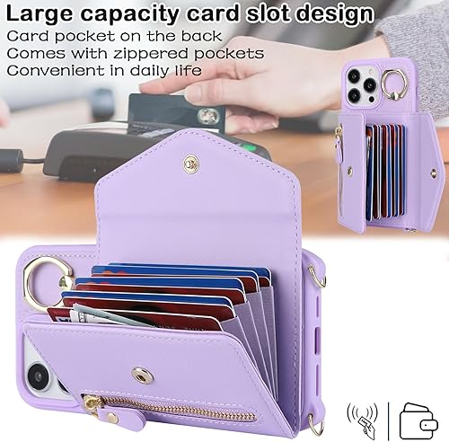 Miniatura 2 de Funda para iPhone 14 Pro Max con tarjetero con cremallera y correa para mujer, iPhone 14 Pro Max, funda compatible con piel sintética, con botones,