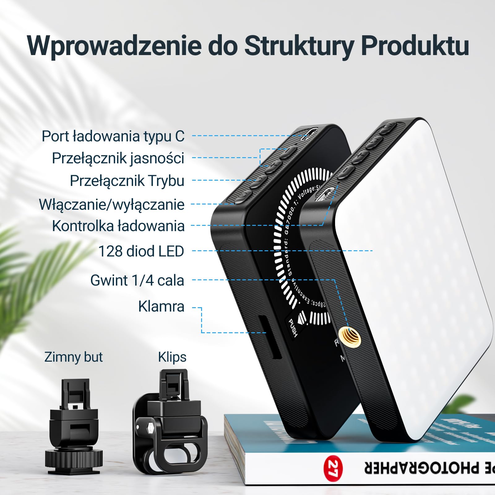 3000mAh 128 LED Światło Selfie Magnetyczna Lampka do Telefonu | 3 Trybami Światła i 10 Poziomami Regulowanej Jasności, Ładowalna Lampka do Telefonu, Tabletu, Wideo, Makijażu, TikTok